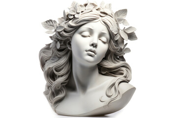 Ancient marble statue, goddess girl sculpture isolated on white