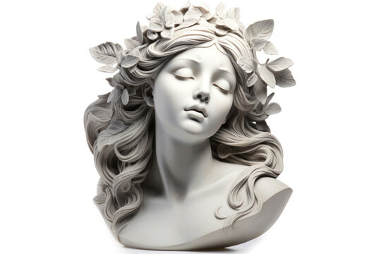 Ancient marble statue, goddess girl sculpture isolated on white