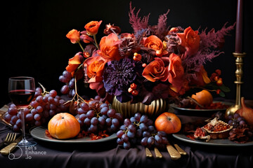 Obraz na płótnie Canvas Opulent Autumn Elegance: Dark Orange and Purple Palette with Cherry Gold Accents