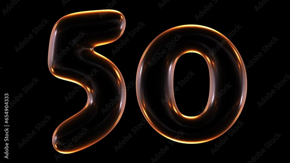 Poster loop animation of glowing number 50 in 3d rendering.