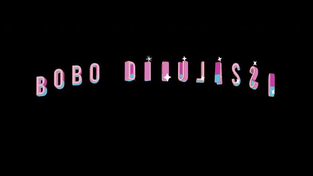 Bright letters jump merrily in the inscription BOBO DIOULASSO city. Retro. Alpha channel black. Looped from frame 120 to 240, Alpha BW at the end
