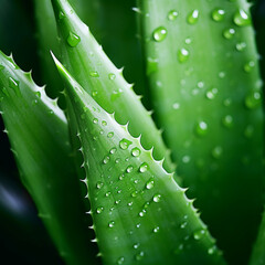 close up of aloe vera plant with water drops