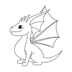 Little cute cartoon dragon. Vector illustration. Black and white illustration for a coloring book