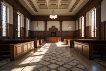 Empty Court hall. lawyer and judge concept. Generative AI