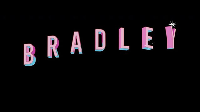Bright letters jump merrily in the inscription BRADLEY City in California. Retro. Alpha channel black. Looped from frame 120 to 240, Alpha BW at the end