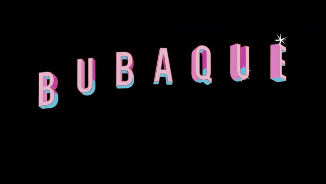 Bright letters jump merrily in the inscription BUBAQUE city. Retro. Alpha channel black. Looped from frame 120 to 240, Alpha BW at the end