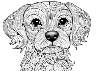 Fotobehang  Zentangle stylized сute dog drawing. For adult and for children antistress coloring page, print, emblem.Coloring book for children and adults. Anti stress coloring book © syhin_stas