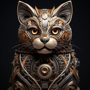 Amazing mechanical robot cat beautiful photo Ai generated art