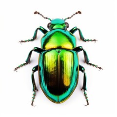 shiny green beetle , isolated on white background cutout, Generative AI