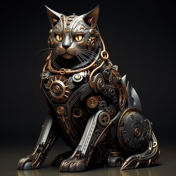 Amazing mechanical robot cat beautiful photo Ai generated art
