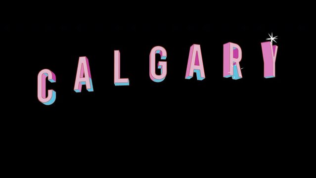 Bright letters jump merrily in the inscription CALGARY city. Retro. Alpha channel black. Looped from frame 120 to 240, Alpha BW at the end