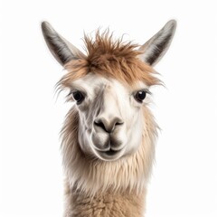 llama face shot isolated on white background cutout, Generative AI