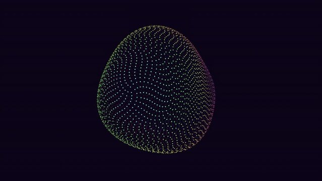 A 3D rendering of a sphere composed of dots in a patterned arrangement. Though unclear in purpose, the image showcases a visually intriguing manipulation of geometry
