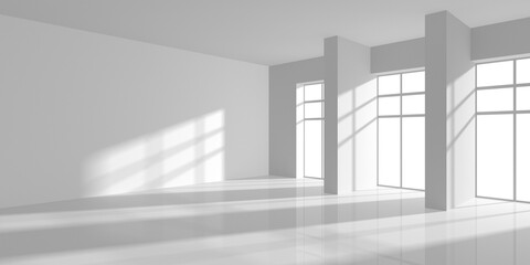 Minimalistic room space. White clean empty architecture interior - obrazy, fototapety, plakaty