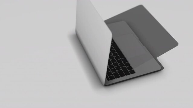 A 3d animated laptop computer with bluish code on the screen opens and a &ldquo;Future&rdquo; key is pressed