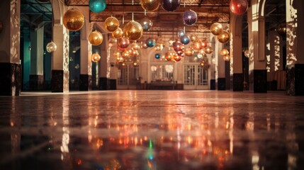 Fototapeta na wymiar Dance floor shines with disco ball