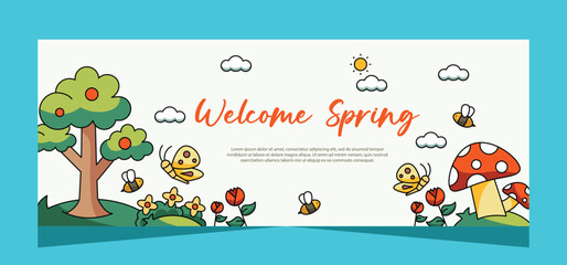 Spring horizontal template banner. Vector design