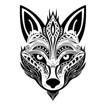 Vector illustration of tribal ornate wolf head. Abstract Logo design or print of wolf head.