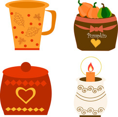 Set di tazze e contenitori, elementi autunnali