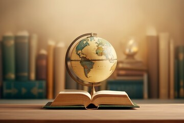 books and globe background, generative ai