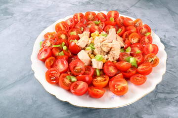 Plate with cherry tomatoes and tuna