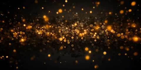 Foto op Aluminium Abstract Golden Bokeh Lights Effect on Black Background, Gold glitter texture isolated with bokeh on background particles color celebratory golden explosion of confetti design, GENERATIVE AI  © Mustafa