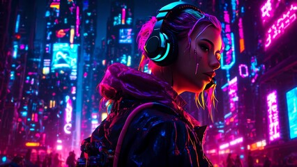 Woman in the night cityscape