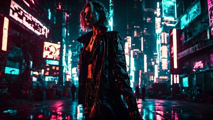 Woman in the night cityscape