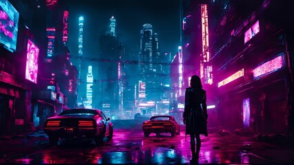 Woman in the night cityscape