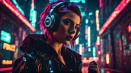 Woman in the night cityscape