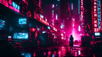 Woman in the night cityscape