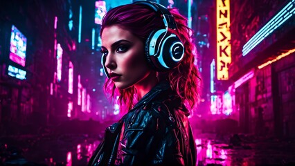 Woman in the night cityscape