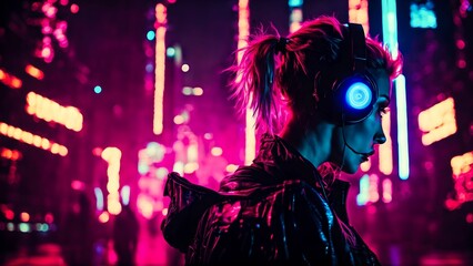 Woman in the night cityscape