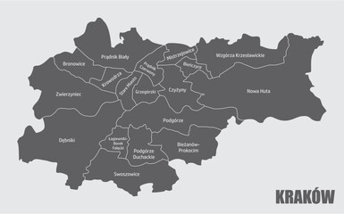 Krakow city administrative map