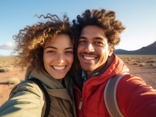 interracial couple taking a selfie. AI generative