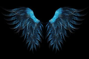 Cercles muraux Papillons en grunge Blue Wings on a Black Background