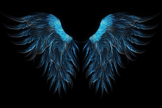 Blue Wings On A Black Background