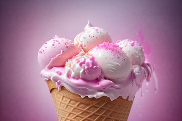 Illustration of an ice cream on pastel background.