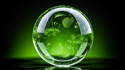 vibrant green hydrogen water bubble with artificial reflection - obrazy, fototapety, plakaty