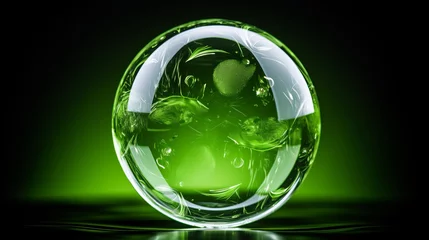 Fotobehang vibrant green hydrogen water bubble with artificial reflection © Ashi