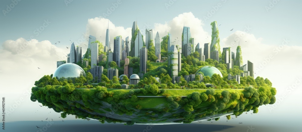 Canvas Prints future city with green and harmonious integration of nature depicted in with copyspace for text