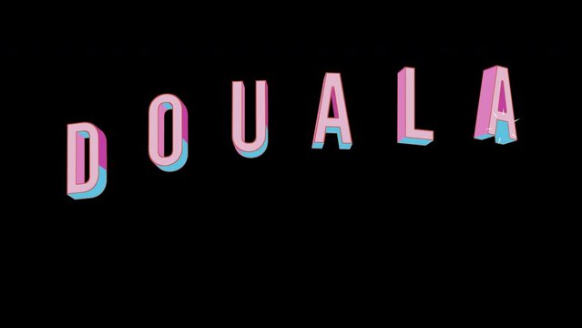 Bright letters jump merrily in the inscription DOUALA city. Retro. Alpha channel black. Looped from frame 120 to 240, Alpha BW at the end