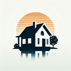 illustration of a house with a roof and white background professional logo design concept art