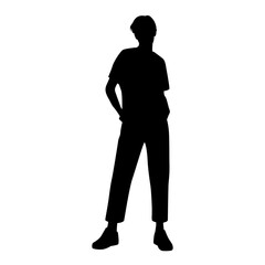Vector silhouette of man  standing, profile, business people, black color,  isolated on white background