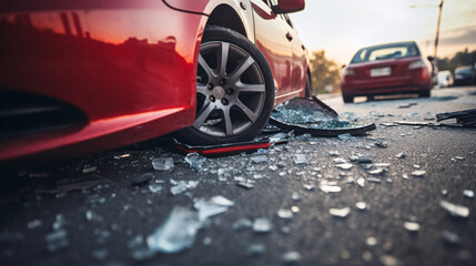 Close-up of a road-damaged car from reckless driving.. - obrazy, fototapety, plakaty