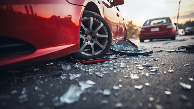 Close-up of a road-damaged car from reckless driving..