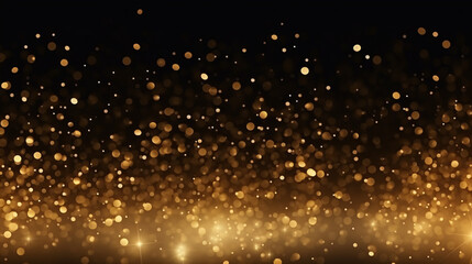 Festive Christmas and New Year's background with sparkling golden particles against a dark backdrop..