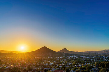 Sunset over the Mountains, city, sunrise,