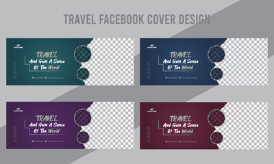 Creative Travel Trip Facebook Cover Design Template Set.