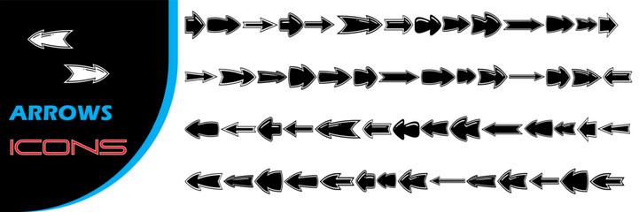Set of arrow icons. The cursor arrow, change, transfer, switch, swap, exchange, up, down, and refresh symbol icons are included. Excellent icon set. Round arrow buttons are in vector format.